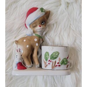 Jasco Vintage 1978 Little Reindeer Hand Painted Porcelan Christmas Deer in Santa